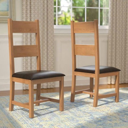 Ghế 2 Nan : Gỗ Sồi + Mặt Ghế Nệm Da PU ( Màu Đen )
